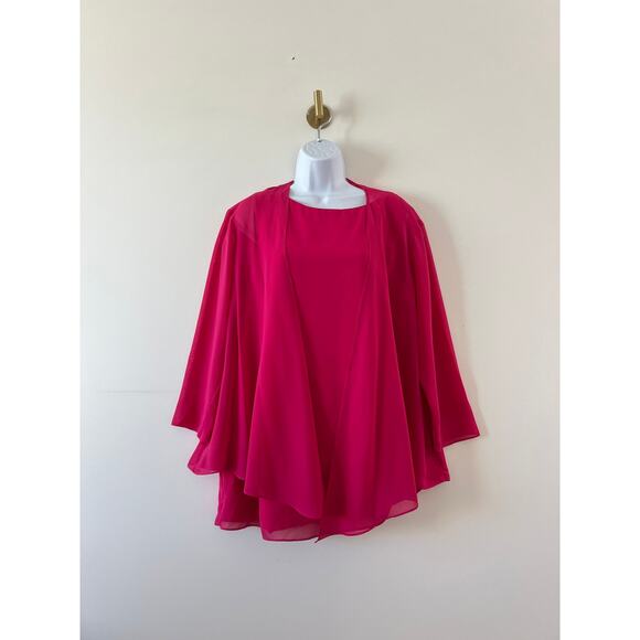 Womens Fuschia 3 Piece Outfit Set Flowy Wide Leg Pant Tank Cardigan Womens XL - Picture 6 of 13